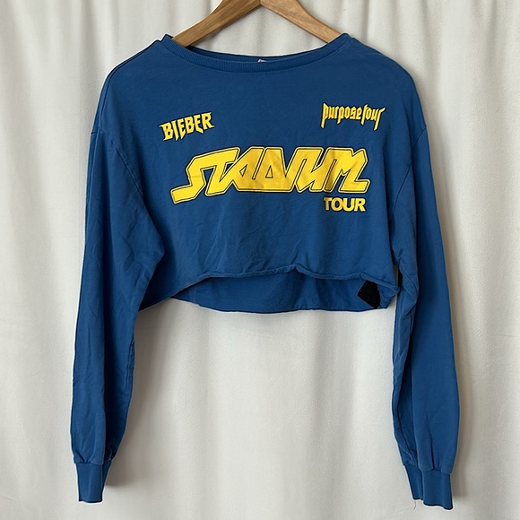 Divided Tops - Justin Bieber Divided Blue/Gold Stadium Tour Cropped Sweatshirt Top **Size S**